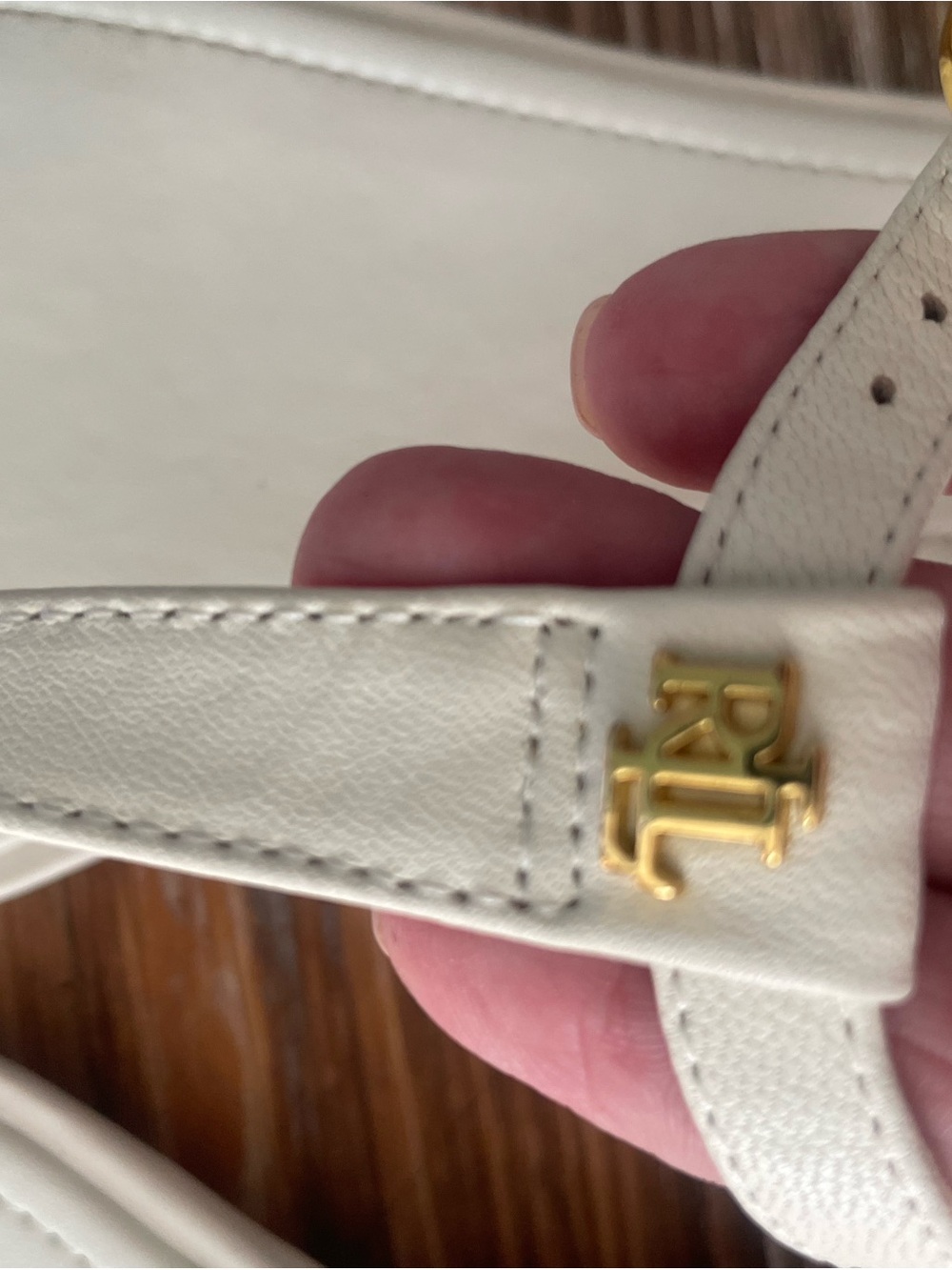 Ralph Lauren White T-Strap Gold-Accent Sandals - Picture 3 of 7